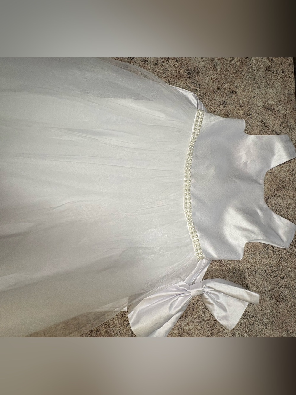 White Satin and Tulle Pearl-Trim Dress First Communion